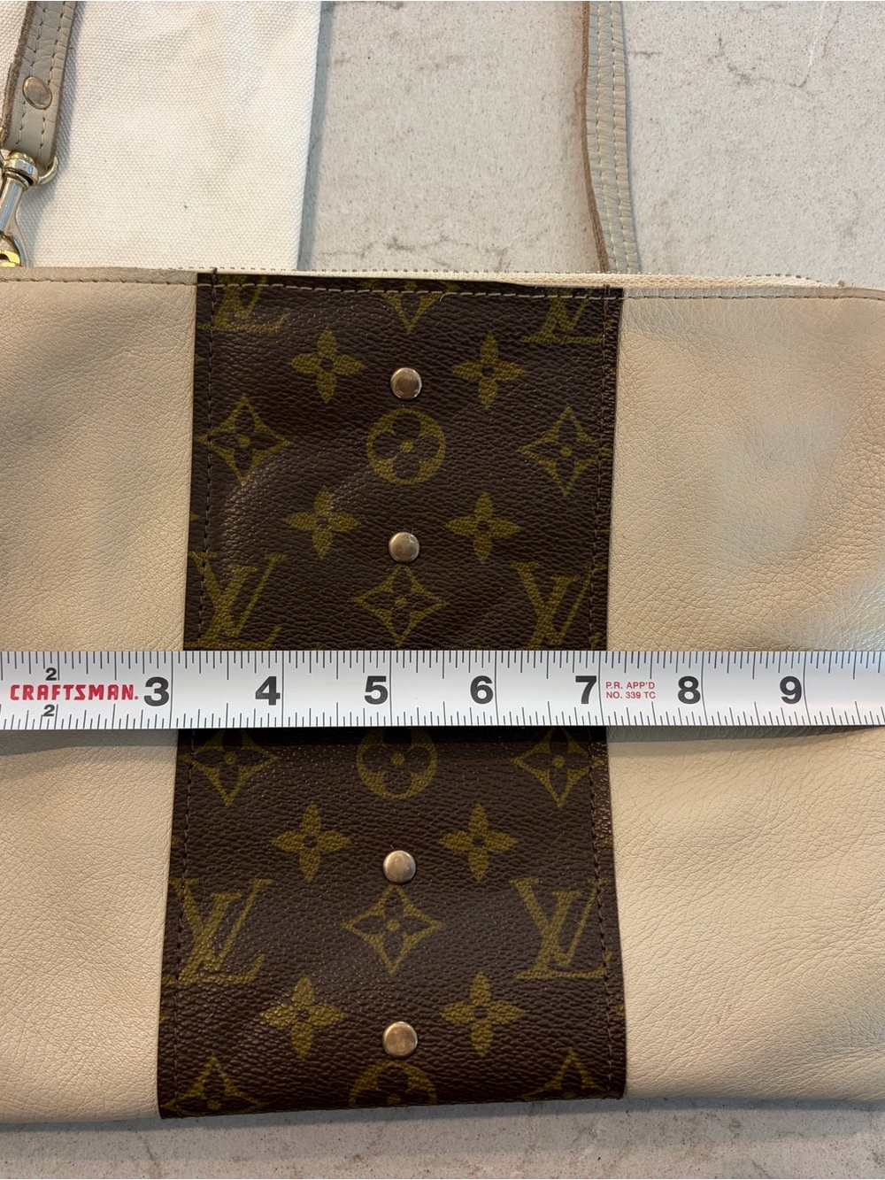 Beaudin Caroline Crossbody Cream and Brown Bag with Repurposed LV Monogram Panel - Picture 8 of 11